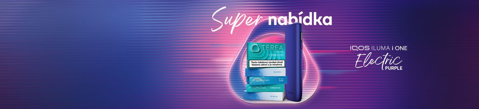 Zařízení IQOS ILUMA i Electric Purple a krabičky náplní na fialovém pozadí