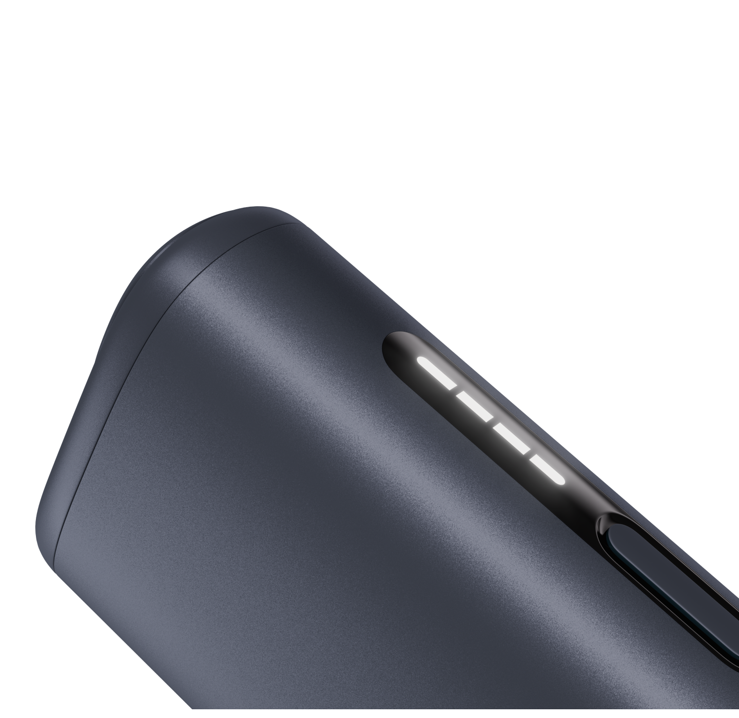 Close-up del IQOS Iluma i ONE turquesa mostrando boquilla y acabado metálico recorte horizontal